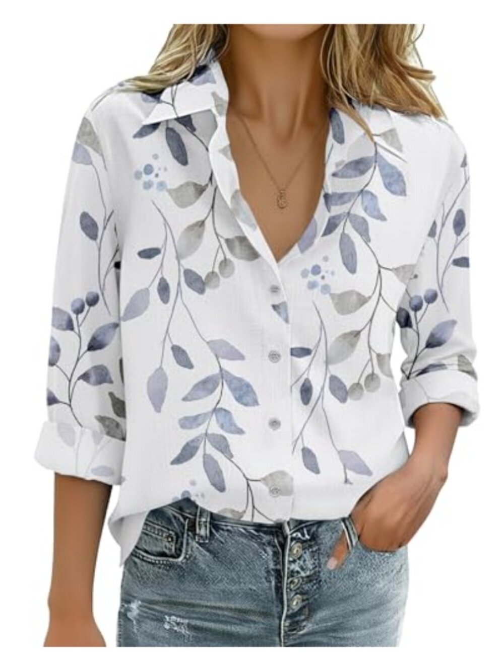 Cotton Linen Long Sleeve Button Down Blouse Casual V Neck Loose Fit Top